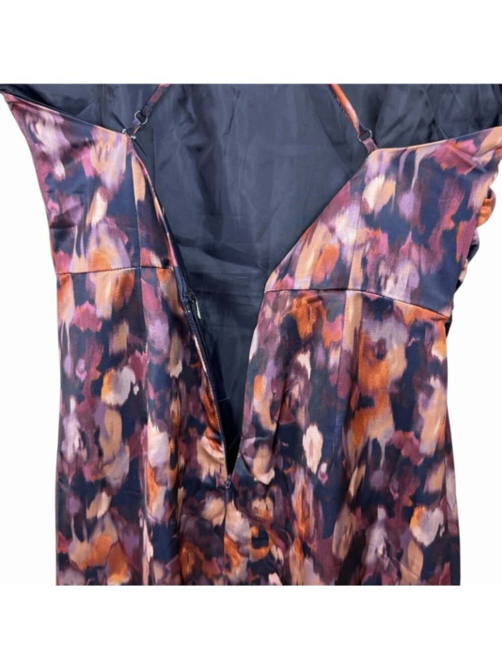 Jason Wu Satin Midi Dress Size XS Strappy Low Back Romantic Evening Floral Paint - Picture 6 of 15